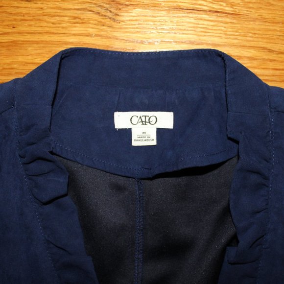 CATO Womens Navy Blue Ruffled Collar Cuffs M - Picture 4 of 4